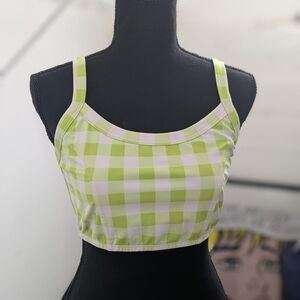 Green Gingham Women's Crop Top